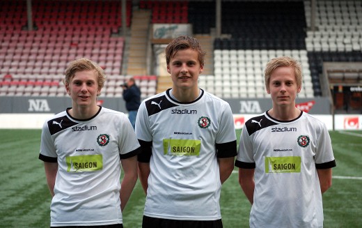 Trion Felix Möller, David Holm och Mikael Loön gjorde mål i ligacupen redan förra året. Här på ett målgörarfoto efter ligacupssegern mot Malmö FF.