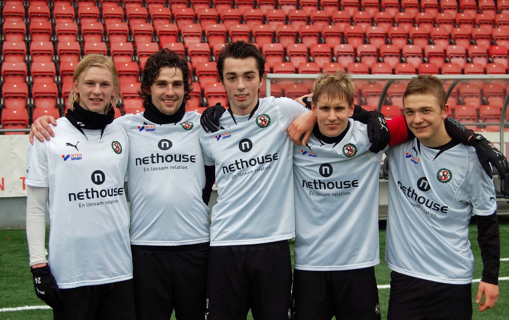 En knippe målgörare från en träningsmatch mot Arboga Södra, försäsongen 20122. Från vänster Kalle Holmberg (nu i ÖSK), Fedja Jelecak (Örebro Syrianska), Anel Coralic (Örebro Syrianska), Daniel Björnqvist (ÖSK) och Adam Eriksson (GAIS).